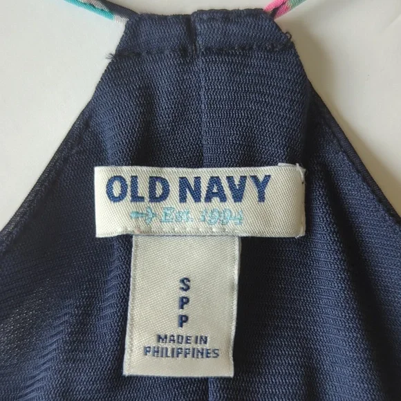 Old Navy T-Strap Chiffon Geometric Boho Maxi Dress S Blue Pink - Picture 2 of 16